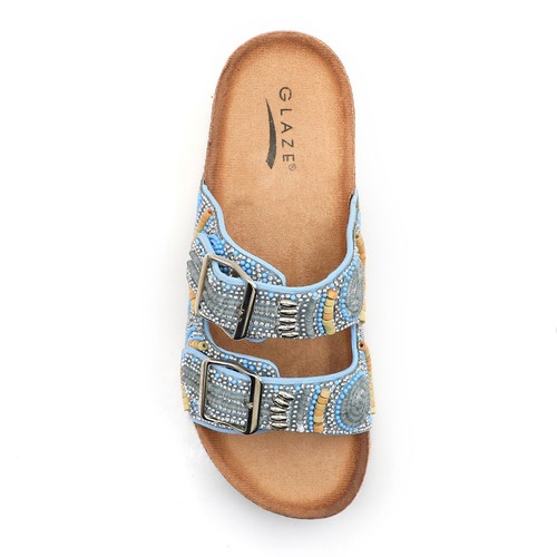Glaze Women's Beaded Rhinestone Sandal Buckle Cork Footbed Slides Bohemian Style - Picture 20 of 31