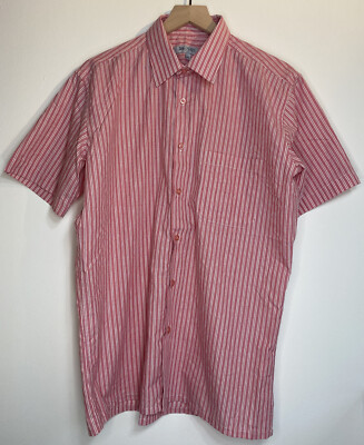 Balmain Paris Mens Button Down Short Sleeve Shirt Size L 43 Pink Stripe  Cotton