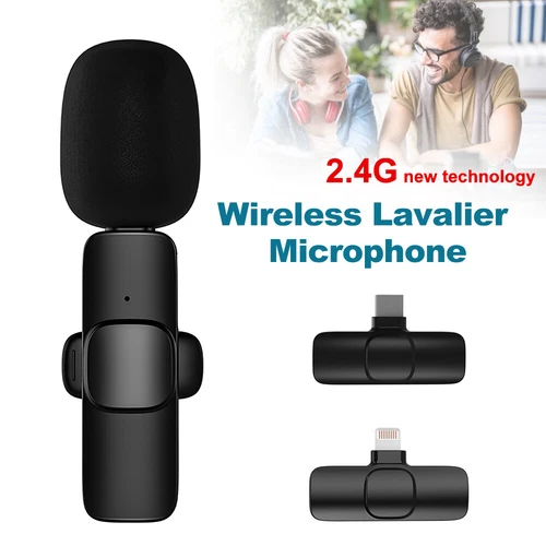 Wireless Lavalier Microphone Audio Video Recording Mini Mic For iPhone/Android A