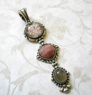 Carolyn Pollack Relios Sterling Rhodonit Rauchquarz Verstärker Anhänger RE5522