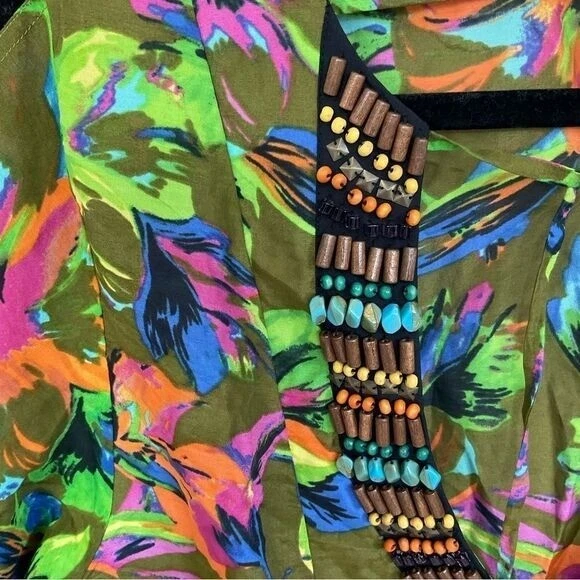 Capa de natação Nanette Lepore neon negrito várias contas algodão/seda tamanho grande - Imagem 3 de 4