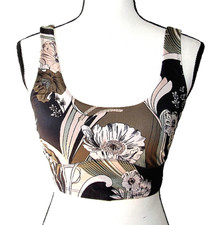 Free People Size M Wave Crush Black Combo Pullover Stretch Floral Sports Bra