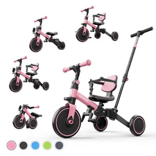Besrey Toddler Tricycle with Push Handle,Kids Trike for Girl/Boy,Child Bike,Pink