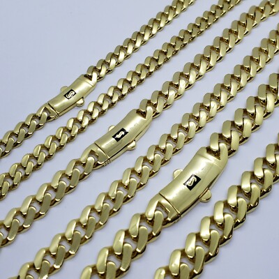 10K Hollow Yellow Gold Miami Cuban Monaco Chain 6m~9mm Necklace Bracelet  7