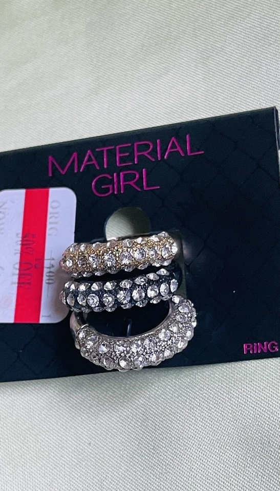 Material Girl Two Tone Sparkle Stretchable Stackable Rings Set Of 3-New - Image 3 of 4