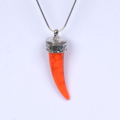 29.45 CT Orange Amber Elephant Tooth Pendant - Oxidized Silver with Chain