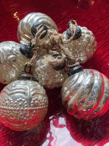 NEW Pottery Barn 6 Mercury Glass Silver Christmas Tree Holiday Ornaments NWT - Picture 2 of 6