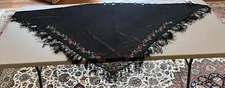 NWT Vintage BUSTER N BOGI Piano Shawl Wrap Beach Cover Up Sheer Black w/ Flowers