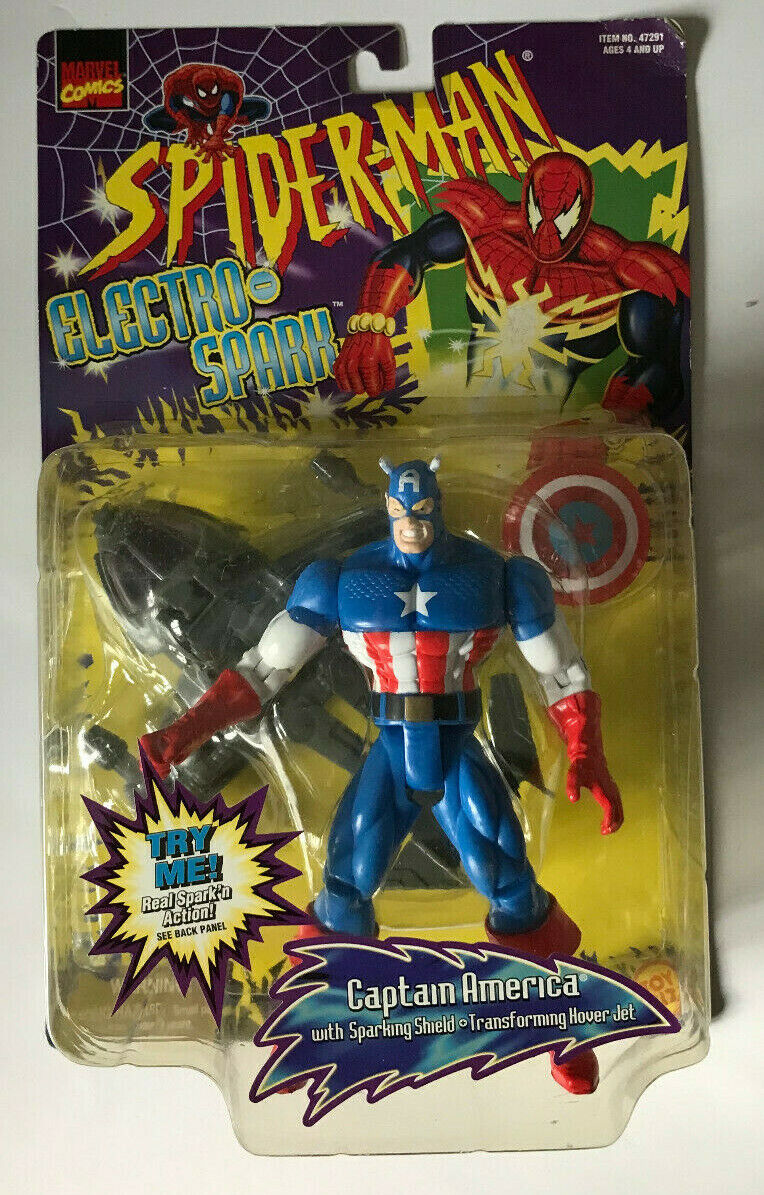 VINTAGE MARVEL SPIDER-MAN ELECTRO SPARK CAPTAIN AMERICA NEW  TOYBIZ 1997