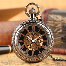 Classic Roman Numerals Display Mechanical Pocket Watch with Fob Chain Best Gifts