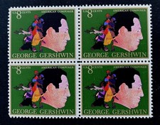 US Stamps, Scott #1484 8c 1973 Block of 4 of George Gershwin VF/XF M/NH 