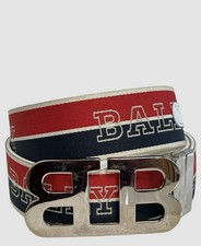 Bally Men's Red Black Webbing Mirror B Reversible Leather Belt Size 95/38