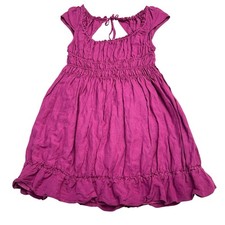 Anthropologie Mini Dress Size M Smocked Waist Linen Blend Raspberry Cottage Core