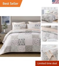 Reversible Boho Quilts Queen Size, Gray Bedspreads Lightweight Coverlet All S...