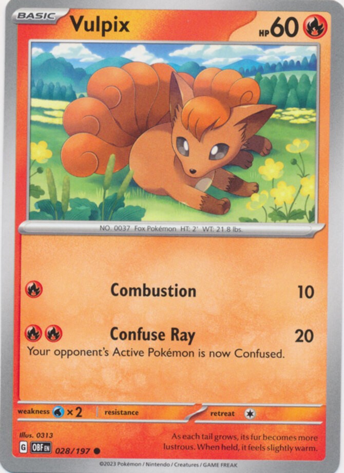 Vulpix - 028/197 - Common (Lp) Obsidian Flames - Fire Pokémon