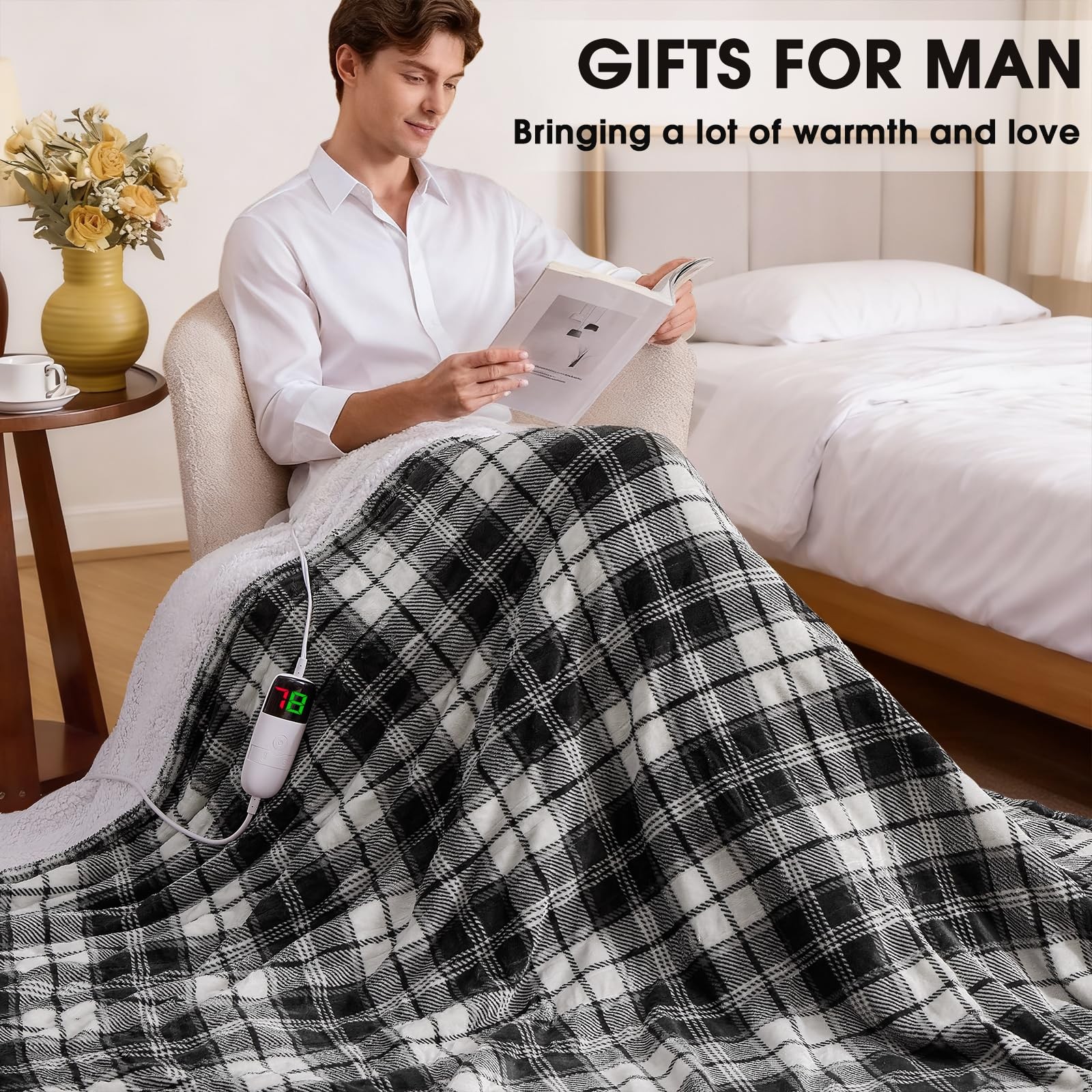 Black Heated Blanket Electric Throw, 50X60 Heating Throw with 10 Heats Levels...