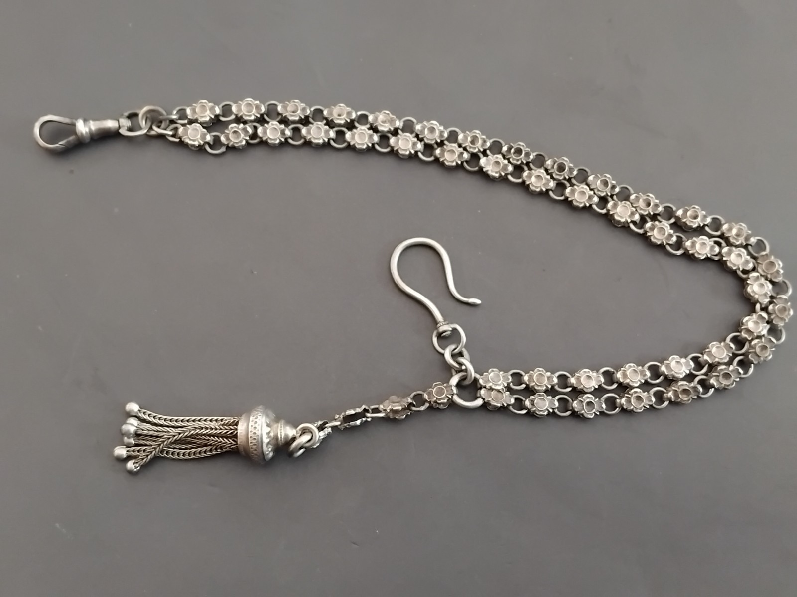 Solid Silver Gusset Watch Chain Solid Silver Guss… - image 6