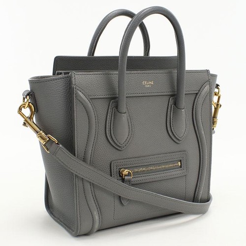 CELINE Luggage Nano 189243AQL.10KL Tote Calfskin Gray Women #BHB0153