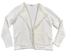 Faherty Cardigan Sweater Blazer Women s M Textured Open Boho Fringe White EUC
