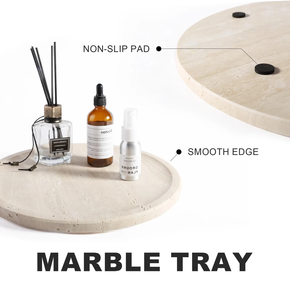 Travertine Tray, 11.8"x0.8" Round Serving Tray for Kitchen and Coffee Table, ... - Image 3 of 4