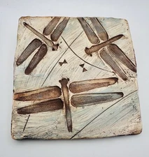 Cranbrook Artist Carolyn Dulin For Pewabic Pottery Detroit Dragonfly Tile 5 3/8”
