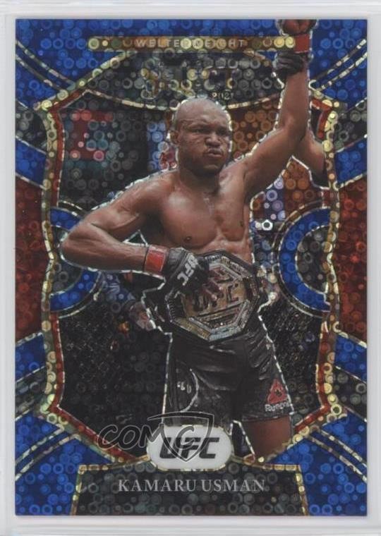 2021 Panini Select UFC Concourse Blue Disco Prizm 17/99 Kamaru Usman #7 0m52