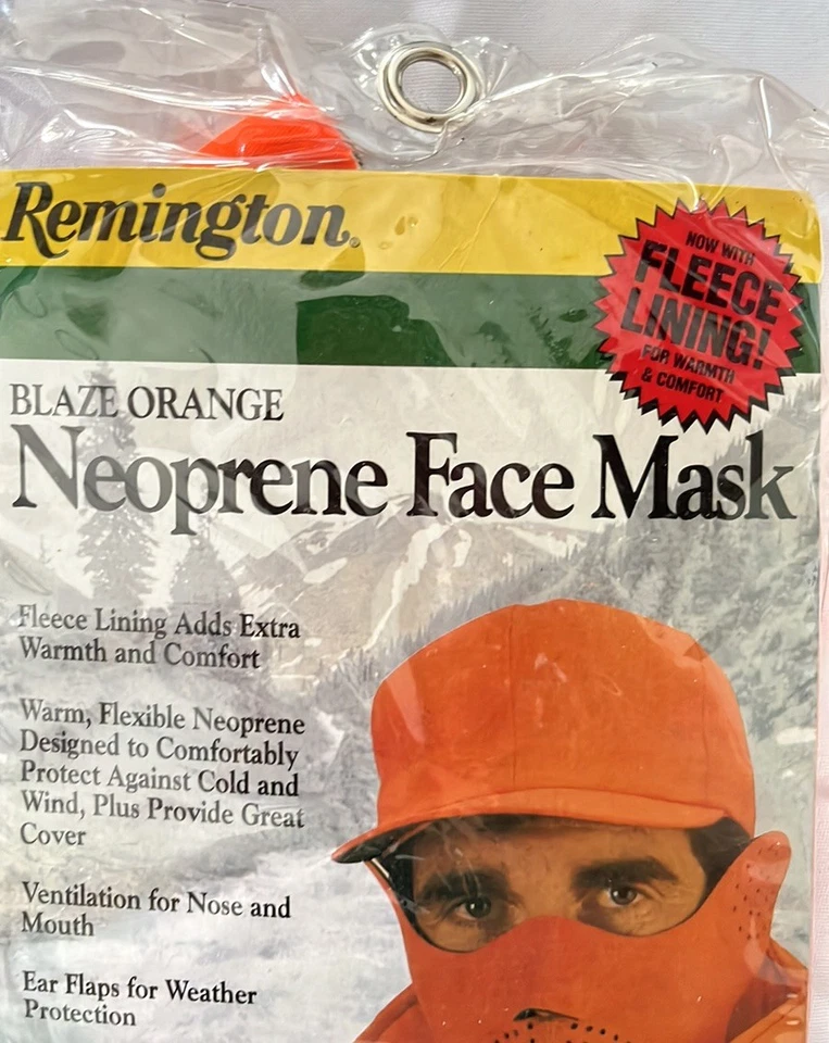 Vtg REMINGTON Blaze Orange Neoprene Face Mask W/Fleece Lining~90s NIP - Image 2 of 4