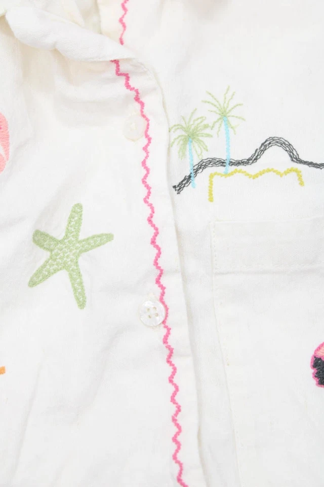 Camisa Zara Niños Algodón Bordado Manga Corta Abotonada Crema Talla 9-10 Foto 3 de 4