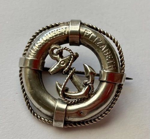 Royal Navy badge ww1 silver Lifebelt HMS Queen  Elizabeth sweetheart brooch