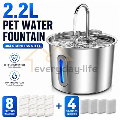 #ad Stainless Steel Cat Water Fountain 2.2L Pet Drinking Fountain Dispenser for Cats $23.89