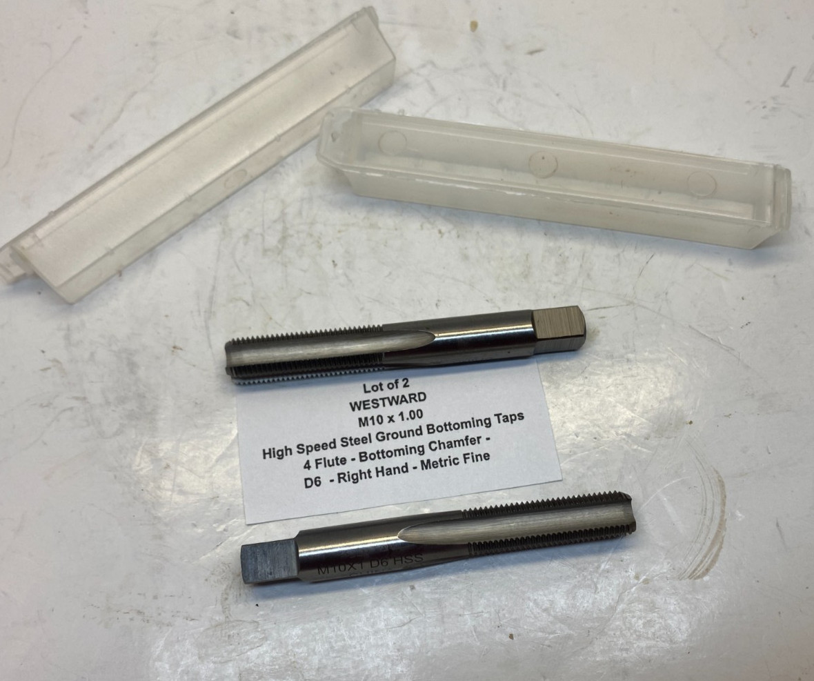 (Qty 2) WESTWARD M10 x 1.00 HSS Ground Bottoming Tap -  4 Flute - D6 - Fine -