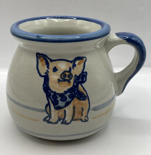 VTG Louisville Stoneware Pottery Pig Bubble Mug 12 oz Blue Bandana Piglet EUC