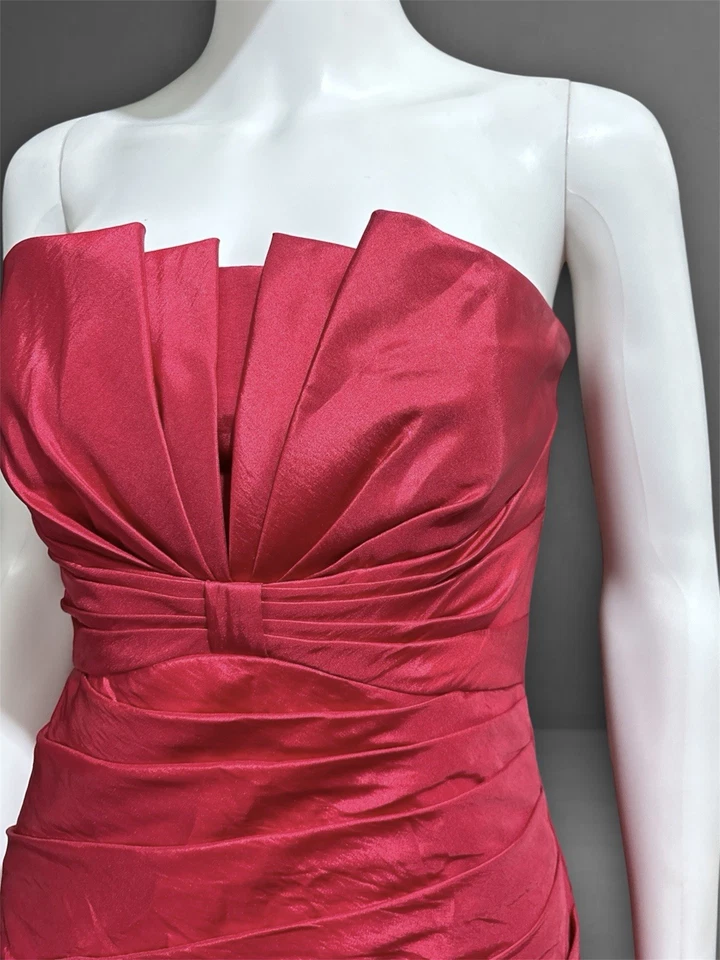 Vestido formal plisado de tafetán sin tirantes rosa cerise talla 10 B2 para mujer Foto 2 de 4