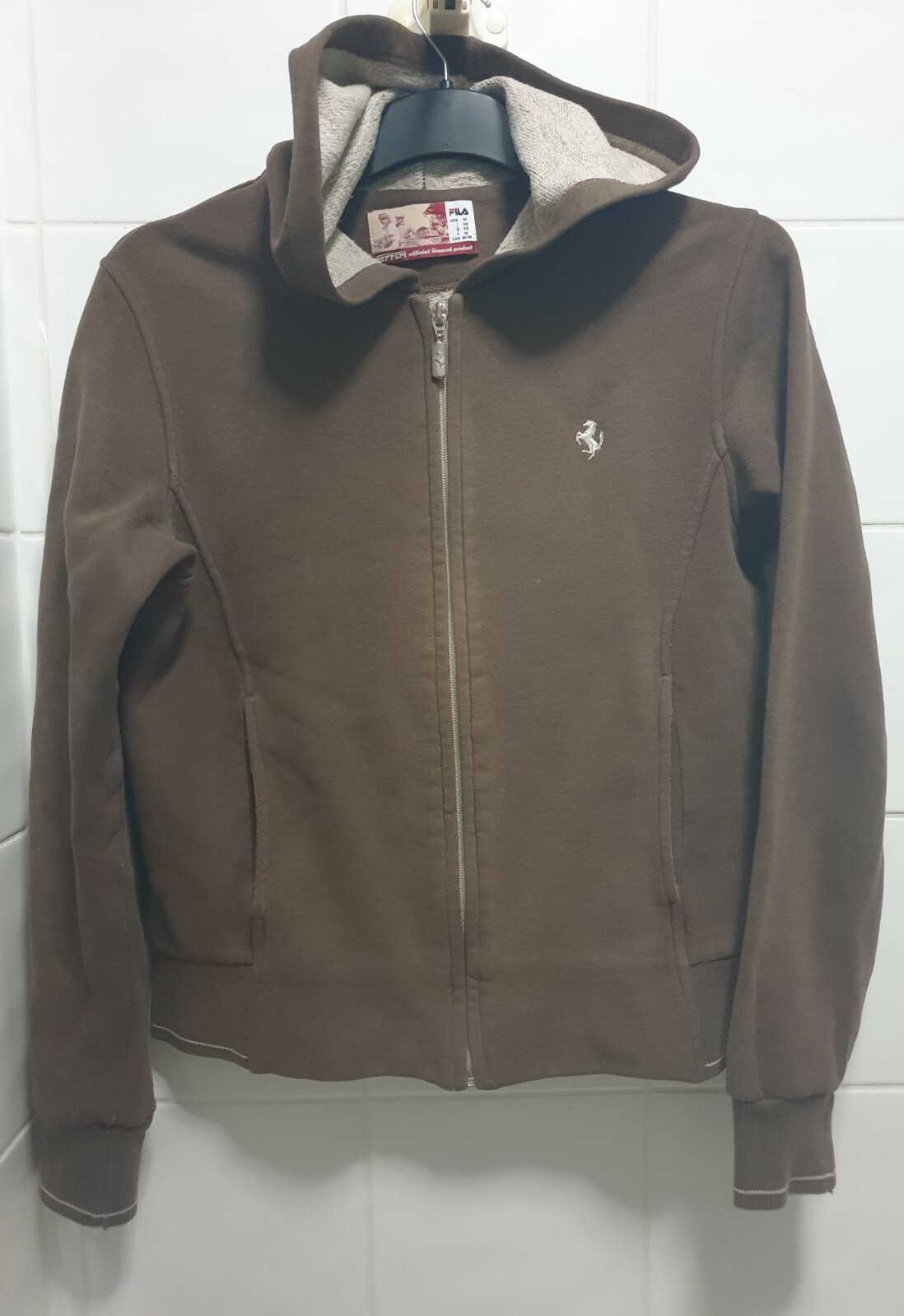 FILA x Ferrari Felpa Ufficiale Felpa con Cappuccio Maglione Maglione Marrone Tg M Scuderia