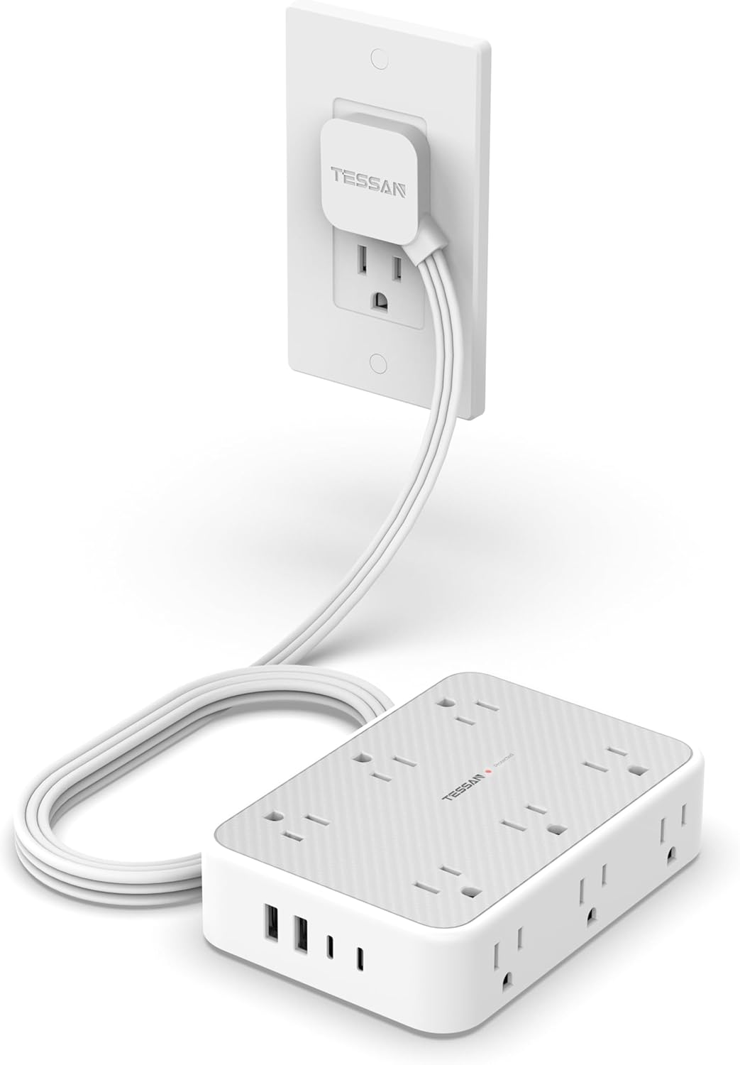 Surge Protector Power Strip 5FT Flat Extension Cord with Multiple Outlets 12 USB-image