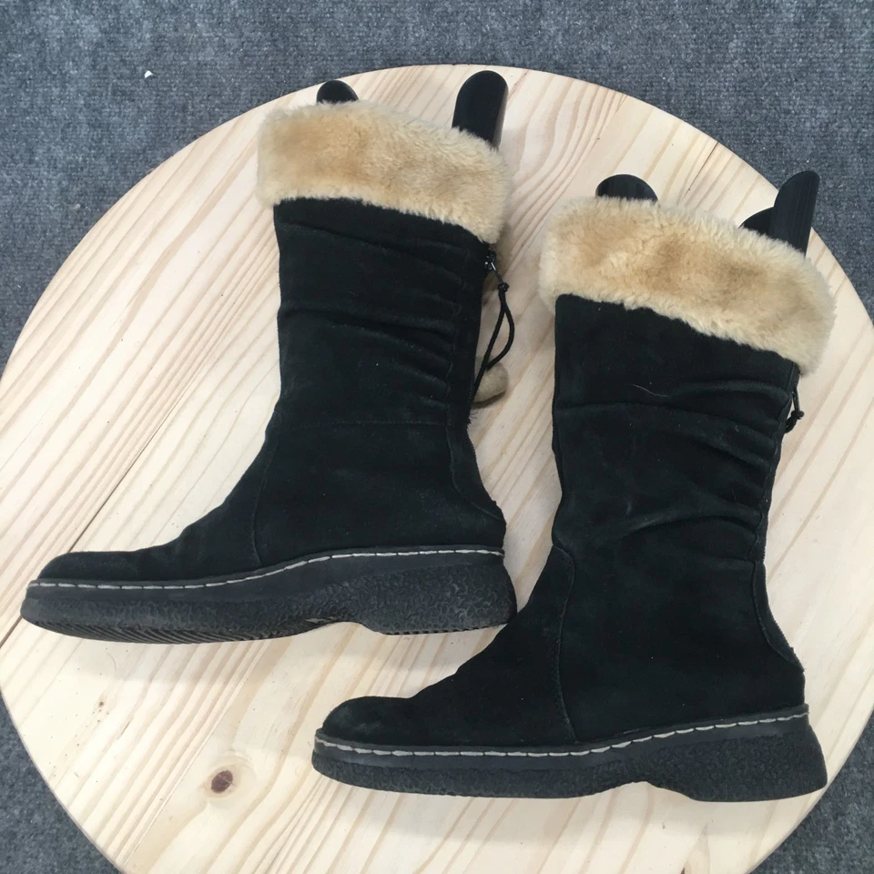 Botas de invierno BareTraps para mujer 8M Willing cuero negro medio forradas de piel de becerro PomPom Foto 2 de 4