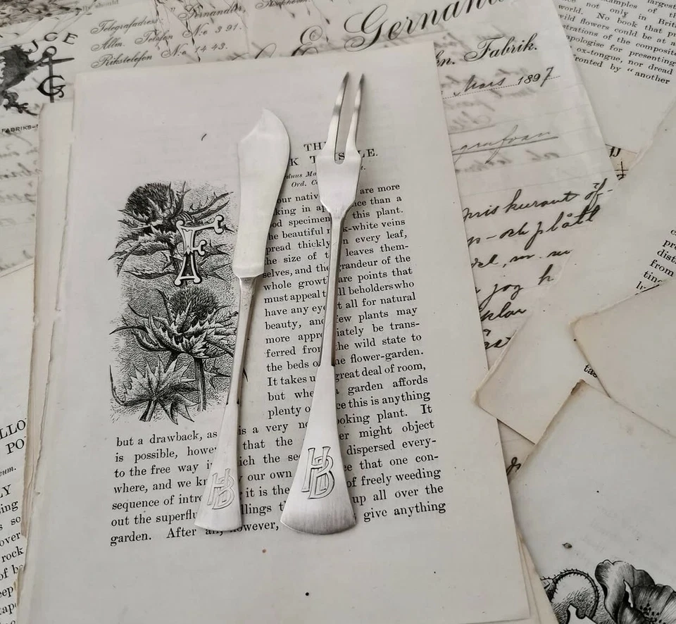 1900-1920-х годов редкая антикварная серебряная 800 пара лимон вилка и масло нож Венгерской империи - Изображение 2 из 4