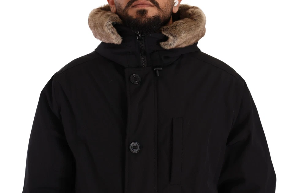 ADIMARI Jacket Black Fur Shearling Polyester Hooded Coat IT56/US46/XXL RRP $400 - Image 4 of 4