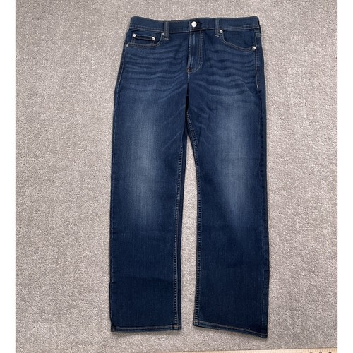 Calvin Klein Jeans Men 34W 30L Blue Whisker Straight Fit Cotton Stretch Denim - Picture 2 of 13