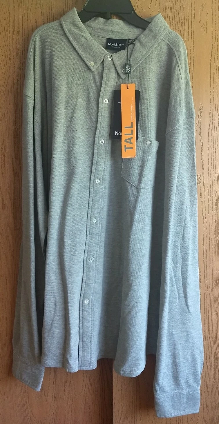 NWT $89 NORTH 564 2XLT US Long Sleeve Gray Button Up Shirt Pocket Cotton Blend