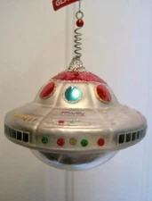 UFO~SPACE~ALIEN SHIP~FLYING SAUCER ORNAMENT~BLOWN GLASS~CHRISTMAS~NWT