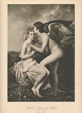115+yr Old Original Antique Art Print LOVE AND PSYCHE By François Gérard