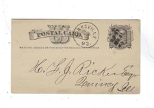 1879 UX5 Postal Card, Kirksville Missouri to Quincy Illinois, Bank Advertising
