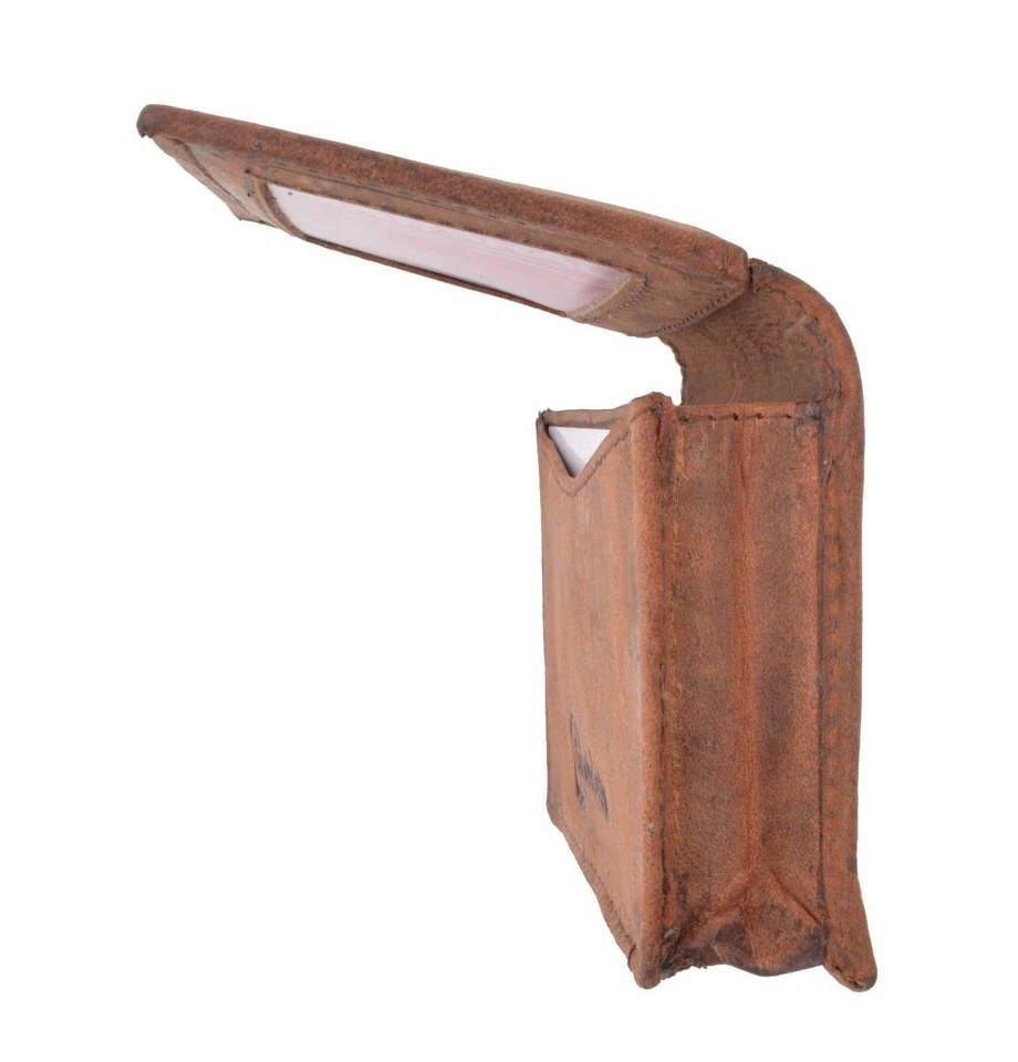 Portatarjetas de visita RFID de cuero genuino suave vintage con bolsillo expandible Foto 3 de 4