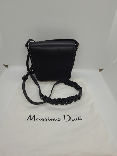 New Massimo Dutti Casual Style Black Leather Crossbody Bag Small