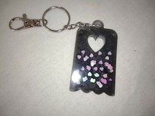 Handmade Resin Tag with Heart Keychain  Clasp - Black With Hearts