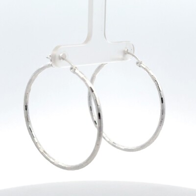 Sterling Silver Hoop Earrings High Polished Pattern (2 x 40 mm)