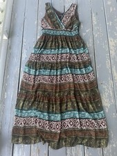 Vintage Chris McLaughlin Womens Maxi Dress 12 Bohemian Sleeveless Elastic Waist