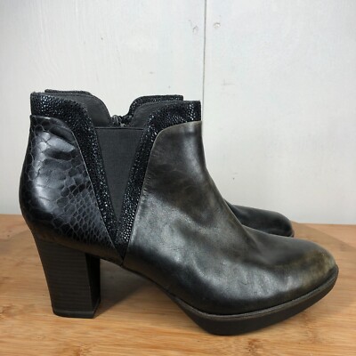 Tamaris Boots 41 Womens 10 Leather Chelsea Shoes Ankle Block Heels Casual