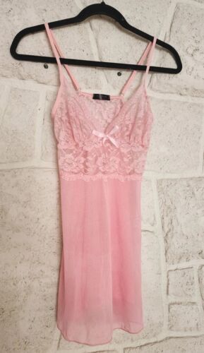 Avid love baby doll lingerie floral rose lace mesh bow light pink woman size S - Picture 1 of 8